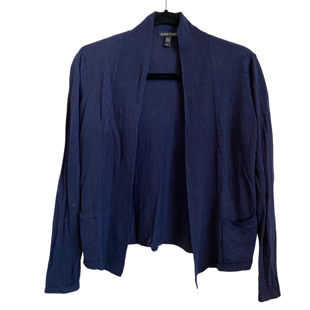 Eileen Fisher Navy Open-Front Lightweight Cardigan